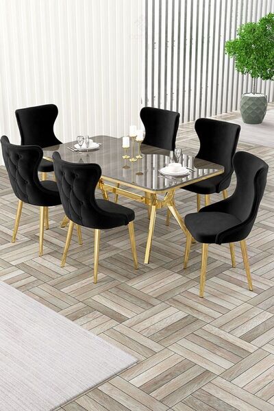 Canisa Esla Serisi 90x160 Lak Panel Antrasit Ironi Gold Kaplama Ayaklı Masa T...