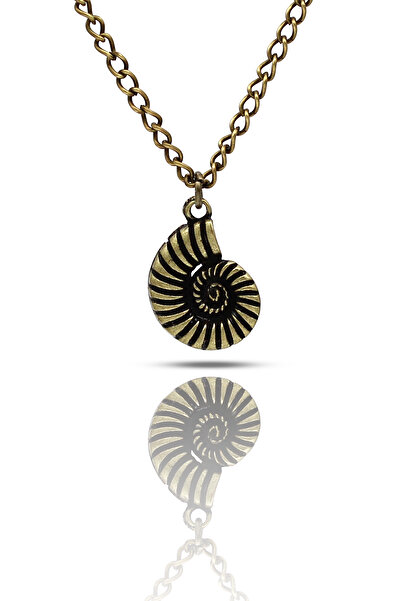 kolbi Spiral Mini Salyangoz Figür Kolye Kabartmalı - Antik Sarı Kaplama Klasik Zincirli