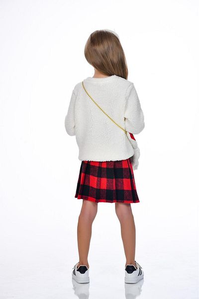 Kamex Red Black Girl's Set - Plush Plaid Skirt, Bag and Bandana Accessory