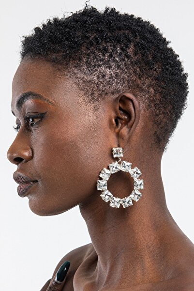 Furtek Aksesuar Kadın Halkalı Sallantılı Taşlı Model Gümüş Pırlanta Abiye Düğün Nişan Gelin Parti Söz Kına Küpe