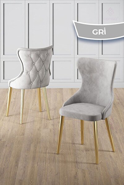 Canisa Esla Serisi 90x160 Lak Panel Antrasit Ironi Gold Kaplama Ayaklı Masa Takımı Ve 6 Gri Sandalye