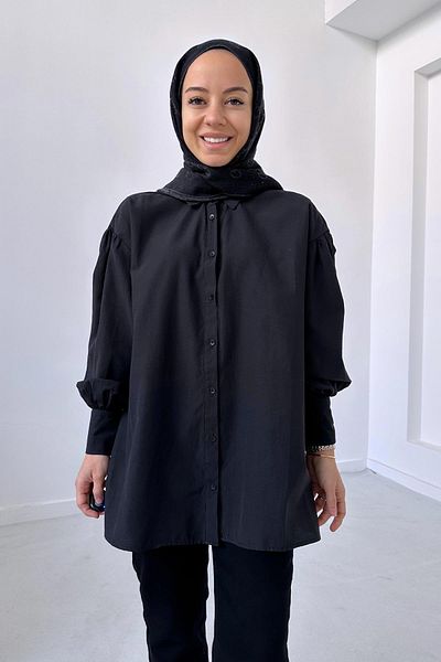 Ka Hijab Cămașă casual cu mânecă cu balon - neagră