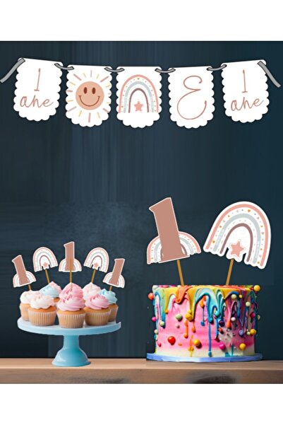 Hiras Dizayn Set de 3 cu tematică curcubeu boem, banner pentru ziua de nașter...