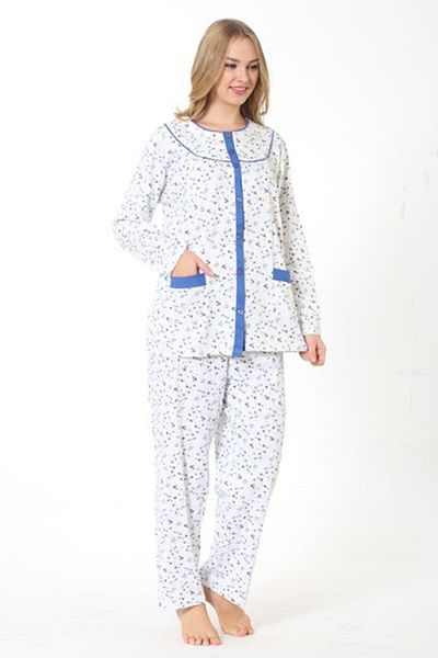 ATINÇ Set pijama marime plus cu nasturi albe pentru damă 