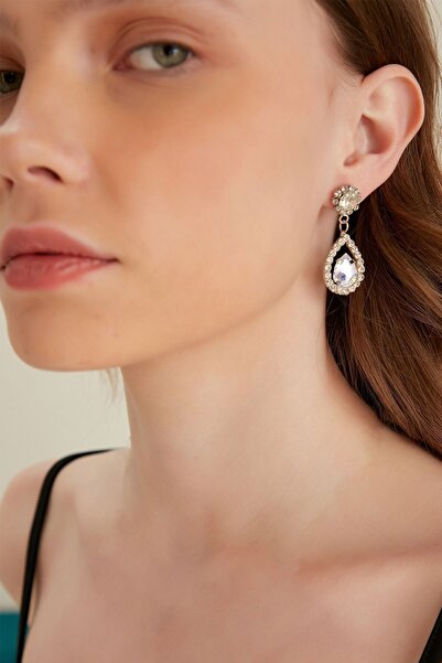 Furtek Aksesuar Kadın Radiante Şeffaf Model Zirkon Taşlı Gümüş Abiye Sallantılı Düğün Nişan Parti Balo Günlük Küpe