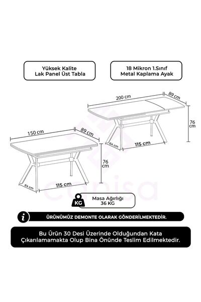 Canisa Poy Serisi 89x150 Açılabilir Lak Panel Hazar Masa Gold Ayak