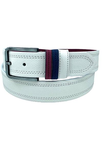 Süzer Deri 4 cm Sport Artificial Leather Double Stitched Model Men's Belt White