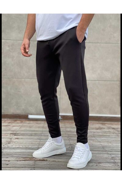 Es Sport Erkek Siyah Scuba Kumaş Slimfit Jogger Outdoor Eşofman Altı