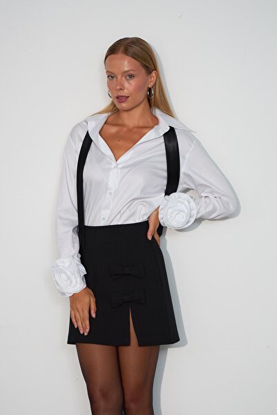 NOK İSTANBUL White 100% Cotton Floral Sleeves Long Sleeve Shirt