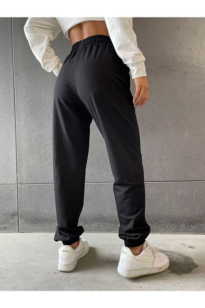 Trendseninle Pantaloni de sport de vară cu imprimeu Smile pentru femei negre