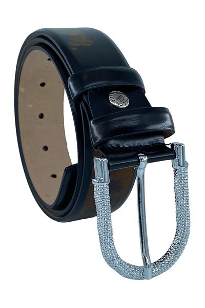 Süzer Deri Women's Stoned Silver Buckle 100% Genuine Leather 3.5 cm Wide Belt