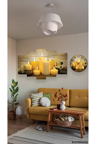 A2ZTR Duvar Mdf Tablo  5 Parça Set Ve saatli