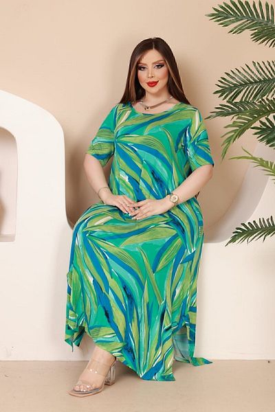 sinemisxxl Plus Size Green Blue Lycra Viscose Dress
