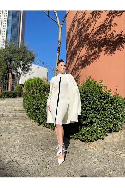 giyimmasalı Tricotaje Tesatura Rochie Creion Alba
