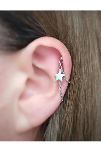 TakıConcept Yıldız Sallantılı Zincirli Kıkırdak Küpe