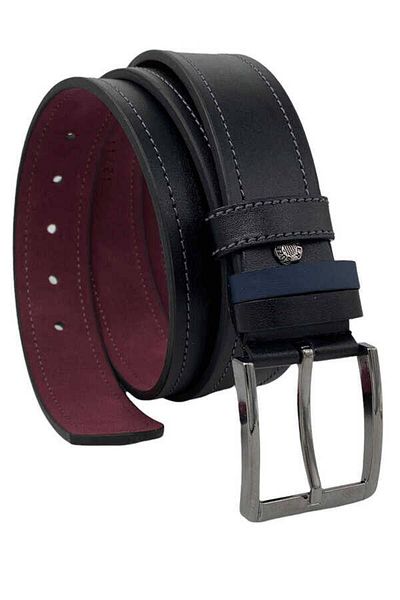 Süzer Deri Black Suede Faux Leather Stitched 4 Cm Sports Belt - 7800-22y