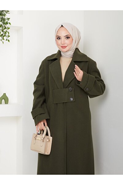 ELBİSHE Düğme Detaylı Oversize Bol Kalıp Kaşe Kaban Ck-1001