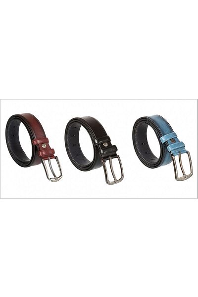 Süzer Deri 3 Pieces X 3.5 CmClassic Faux Leather Stitched Model Belt - 8dv