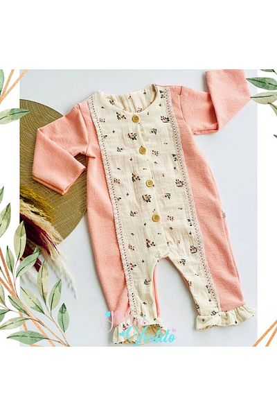 Carmin Baby Fabrizia Floral Patterned Jumpsuit with Button and Ruffle Legs