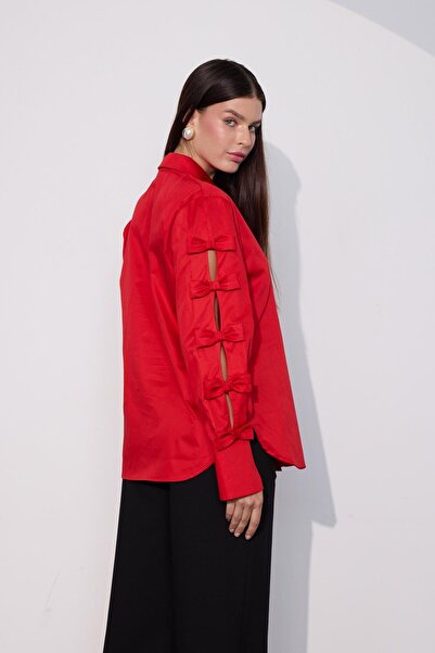 NOK İSTANBUL Chic Bow Fiyonklu Gömlek Kırmızı