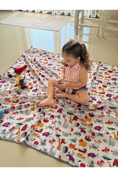Aşkın Parti Evi Zoo 149x150cm Față de masă impermeabilă pentru podea/masă - Covoraș de picnic pentru activități, mese și jocuri