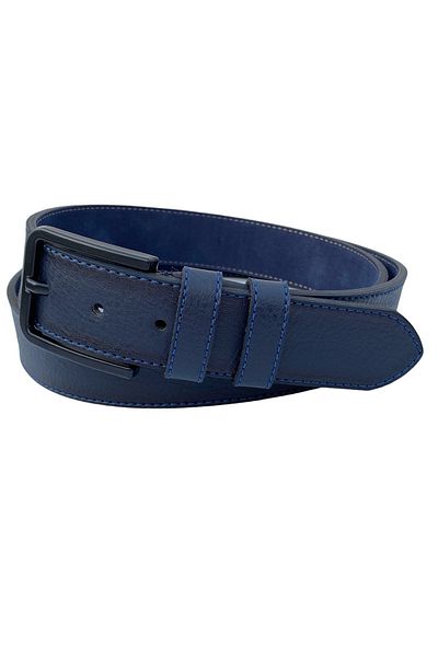 Süzer Deri 4 cmSports Faux Leather Blue Stitched Men's Belt Navy Blue