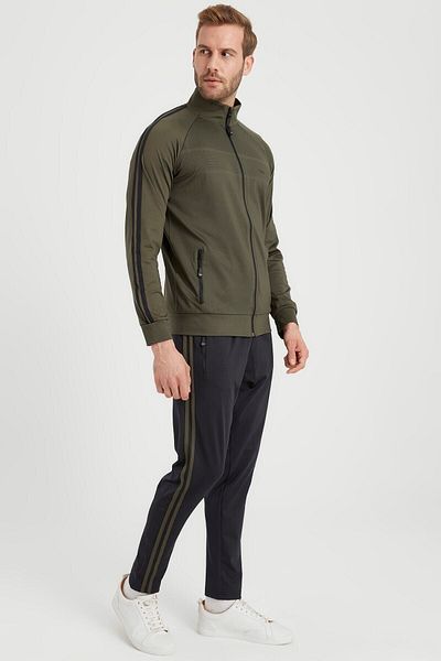 DYNAMO Men's Khaki Plus Size Tracksuit Set Diver Fabric with Stripes on the Sides