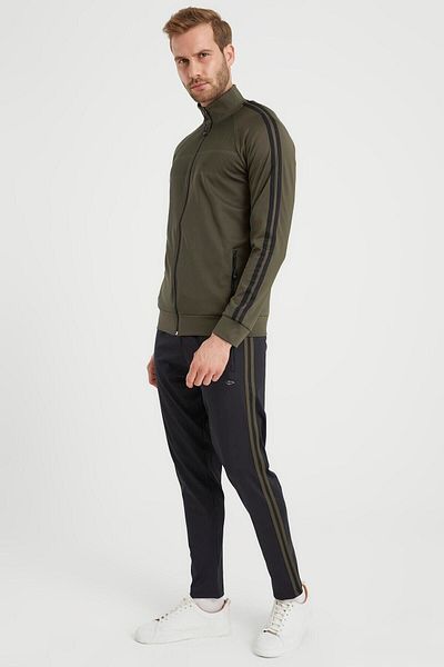 DYNAMO Men's Khaki Plus Size Tracksuit Set Diver Fabric with Stripes on the Sides