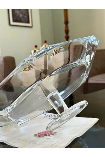 Paşabahçe Busayhome Nude Reflection Series Glass Crystal Footed Serving Plate, Presentation Dish, Presentation Plate 32x9.6 Cm