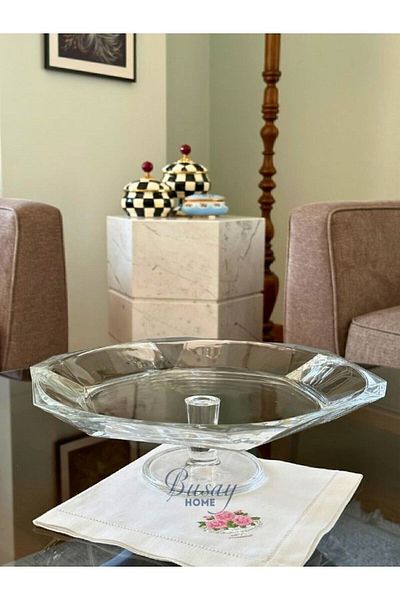 Paşabahçe Busayhome Nude Reflection Series Glass Crystal Footed Serving Plate, Presentation Dish, Presentation Plate 32x9.6 Cm
