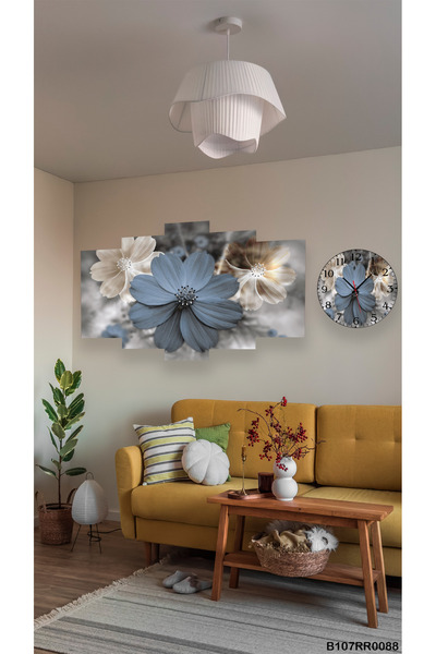 A2ZTR Duvar Mdf Tablo  5 Parça Set Ve saatli