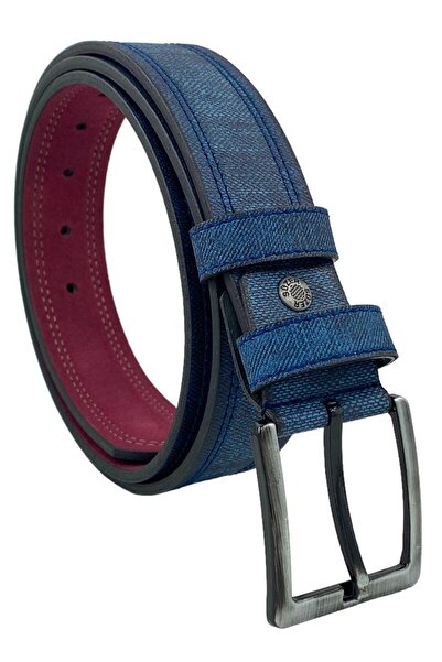 Süzer Deri * 4 см. Спортивний ремінь зі штучної шкіри з прошитим дизайном, темно-синій