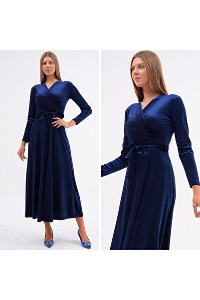 CİXAPLE فستان مخملي - طول طويل وحزام