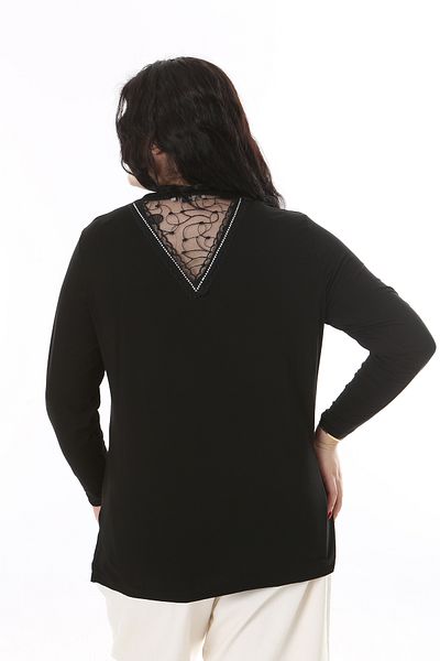 Şans Plus Size Black Lace Blouse - Stone Detailed, Long Sleeve 65n38216