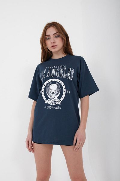 Mad&Calf Unisex Oversize Los Angeles Printed Smok T-shirt