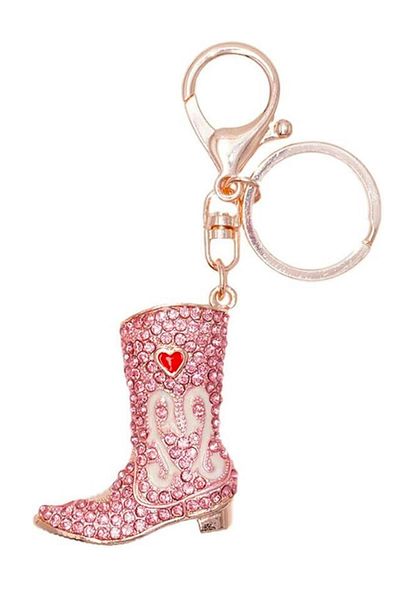 Dünyadan Hediyeler Pink Crystal Stone Women's Boots - Keychain No.1