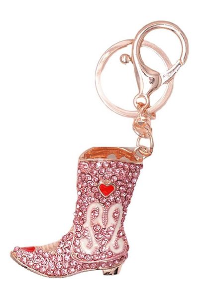 Dünyadan Hediyeler Pink Crystal Stone Women's Boots - Keychain No.1