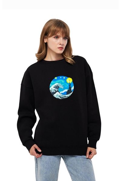 Moda Işık Hanorac Negru Culoare Crew Gât Iarna Imprimat Unisex