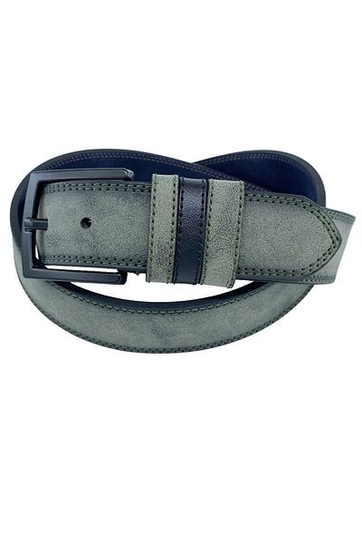 Süzer Deri 4 cmSports Suede Faux Leather Double Stitched Men's Belt Khaki Green