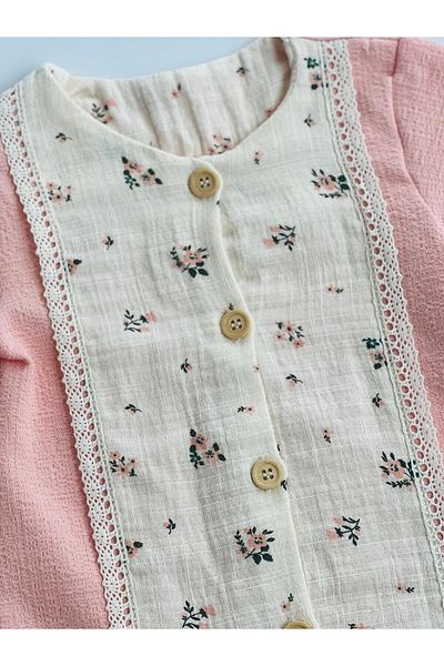 Carmin Baby Fabrizia Floral Patterned Jumpsuit with Button and Ruffle Legs