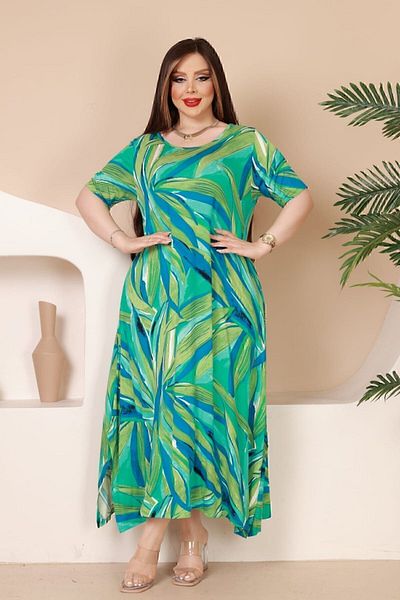 sinemisxxl Plus Size Green Blue Lycra Viscose Dress