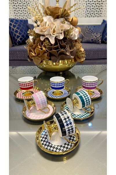 Genel Markalar KOSOVA PORSELEN AYAKLI RENKLİ KAHVE FİNCAN TAKIMI