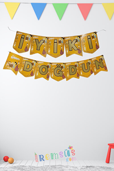 mypartyready Taş Devri Konsept Doğum Günü Partisi Iyi Ki Doğdun Banner Yazı T...