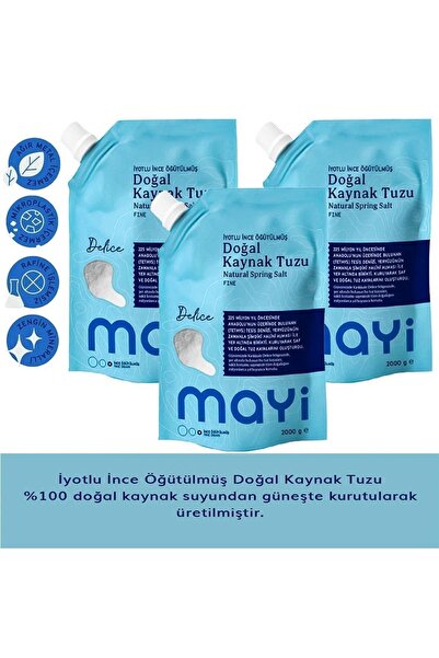 Mayi Tuz Iyot Ilaveli Ince Öğütülmüş Doğal Kaynak Tuzu 3 X 2 Kg