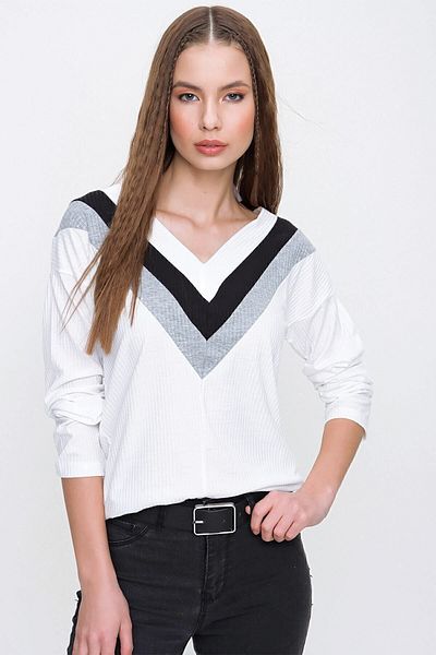 Pasaklı Giyim Women's V-Neck Ecru White Black Long Sleeve Cotton Soft Knitwear Sweater2750230