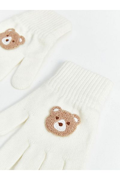 LC Waikiki Girl's Gloves - Teddy Bear Embroidered