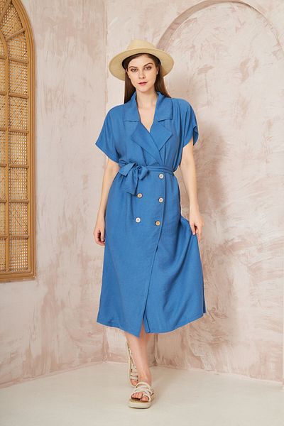 Pasaklı Giyim Rochie jachetă de vară oversize din in indigo - mânecă lungă scurtă, largi3162400