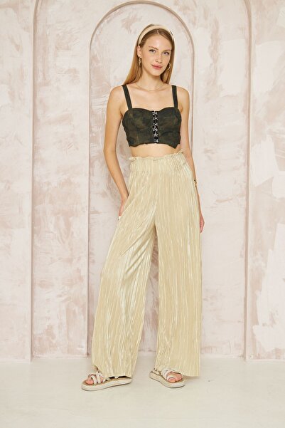 Pasaklı Giyim Zlatno žute Teksturirano - Visok struk i Široke nogavice ženske...