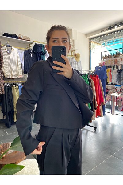 karpuzbutiks Office Wear Siyah Kısa Blazer Ceket