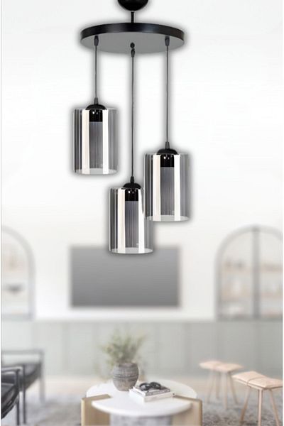 retro home design Roller Modern 3-Piece Smoked Mica Glass Kitchen Hall Pendant Lamp Chandelier
